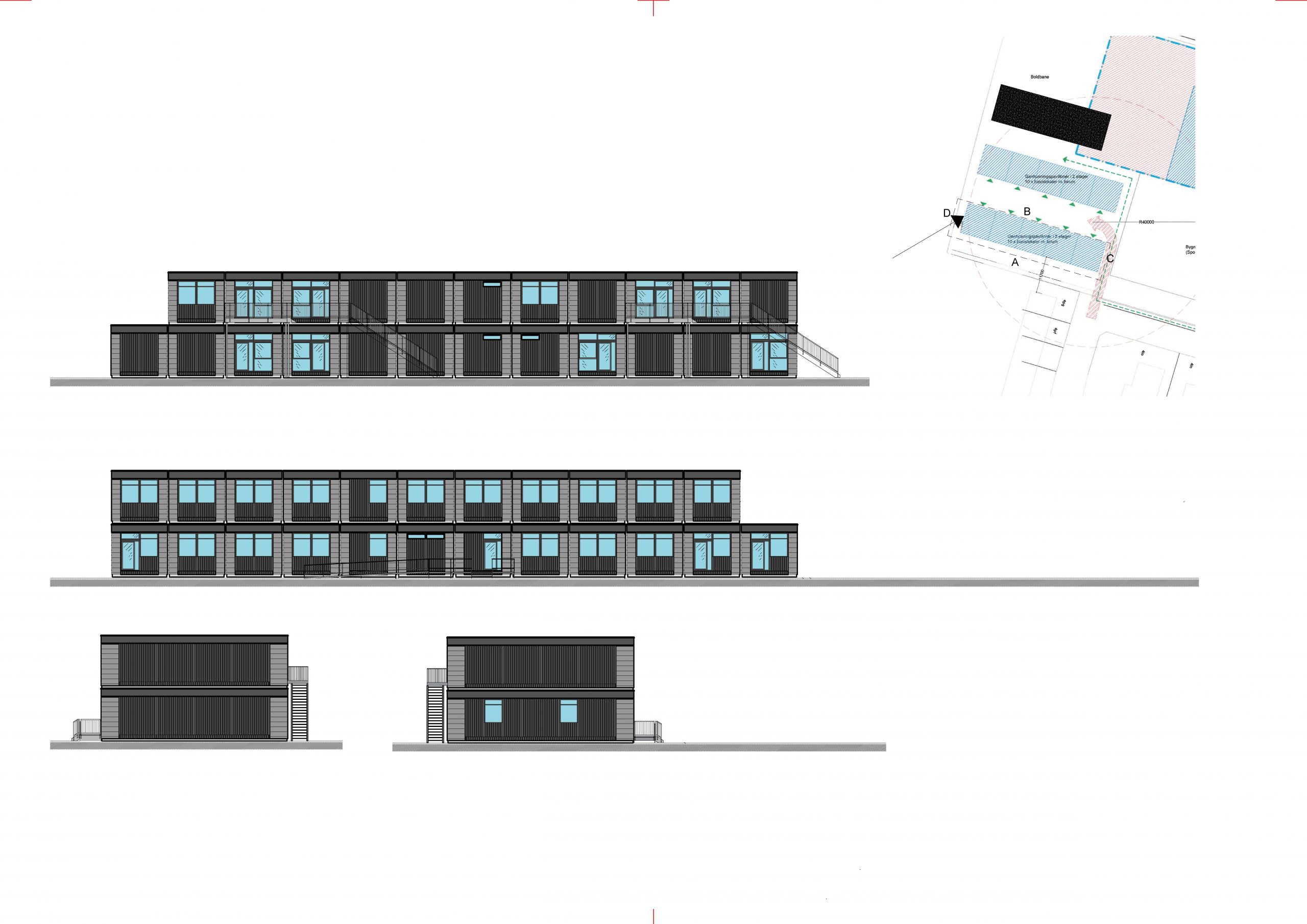 illustration af bygningerne med undervisningslokaler